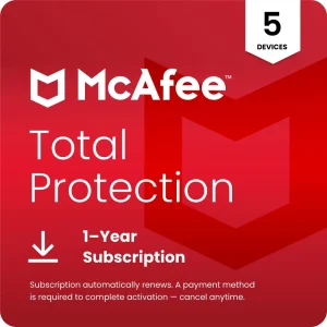 McAfee Total Protection Antivirus & Internet Security Software (Windows, macOS, Android, iOS, ChromeOS) 2025 - 5 Devices - 1-Year Subscription with Auto-Renewal (Digital Download)